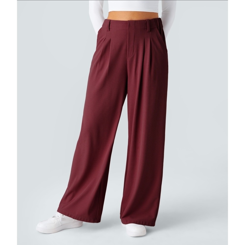 Halara NWT Flex High Waisted Wide Leg Waffle Work Pants Maroon Size Large